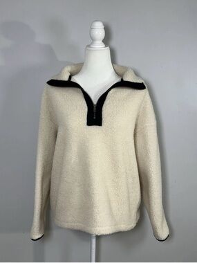 Loft Quarter Zip Shearling Sweatshirt Cream With Black Trim Women’s Size Medium